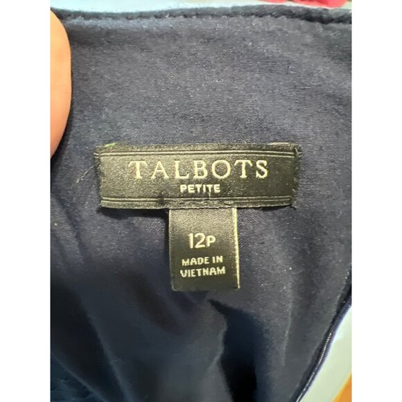 Talbots Petites Dress 12P Navy Floral Textured Sleeveless Shift  12p - Picture 6 of 11